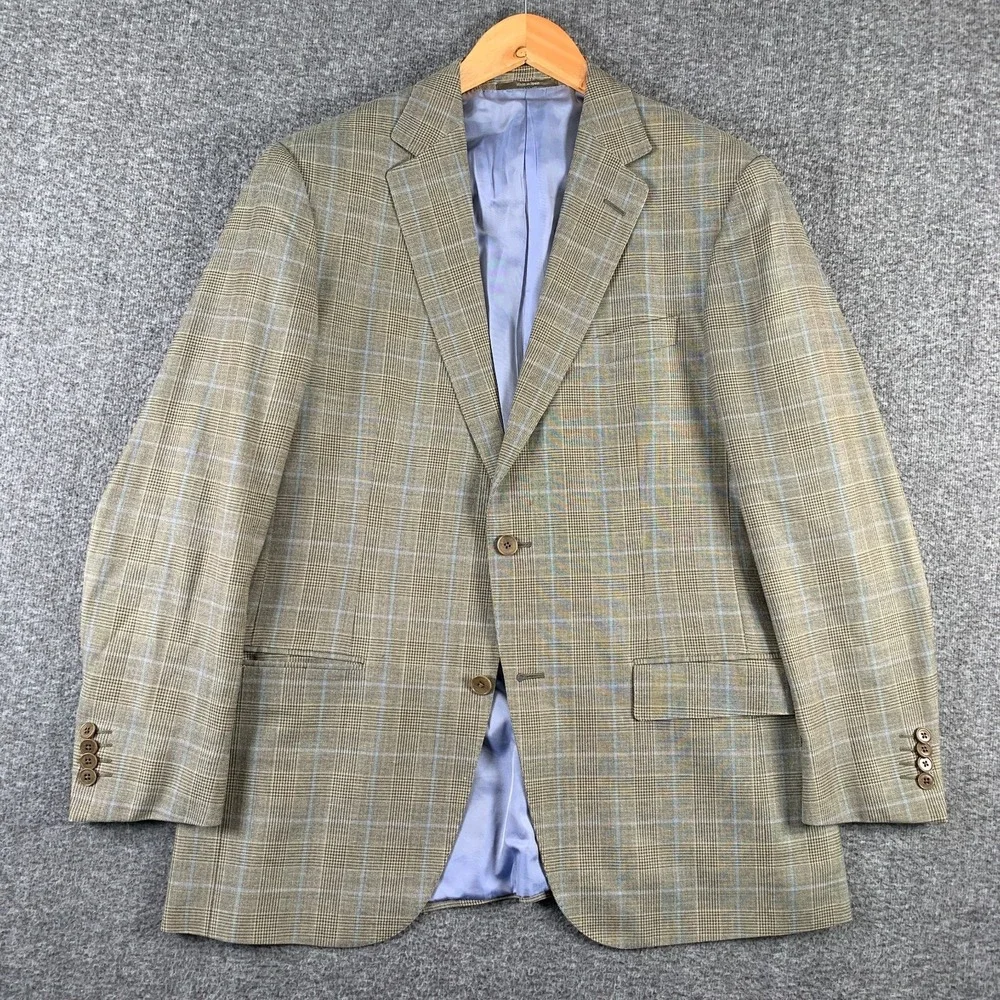 Ermenegildo Zegna Blazer Men 40R Silk Linen Glen Check Windowpane Sport Coat